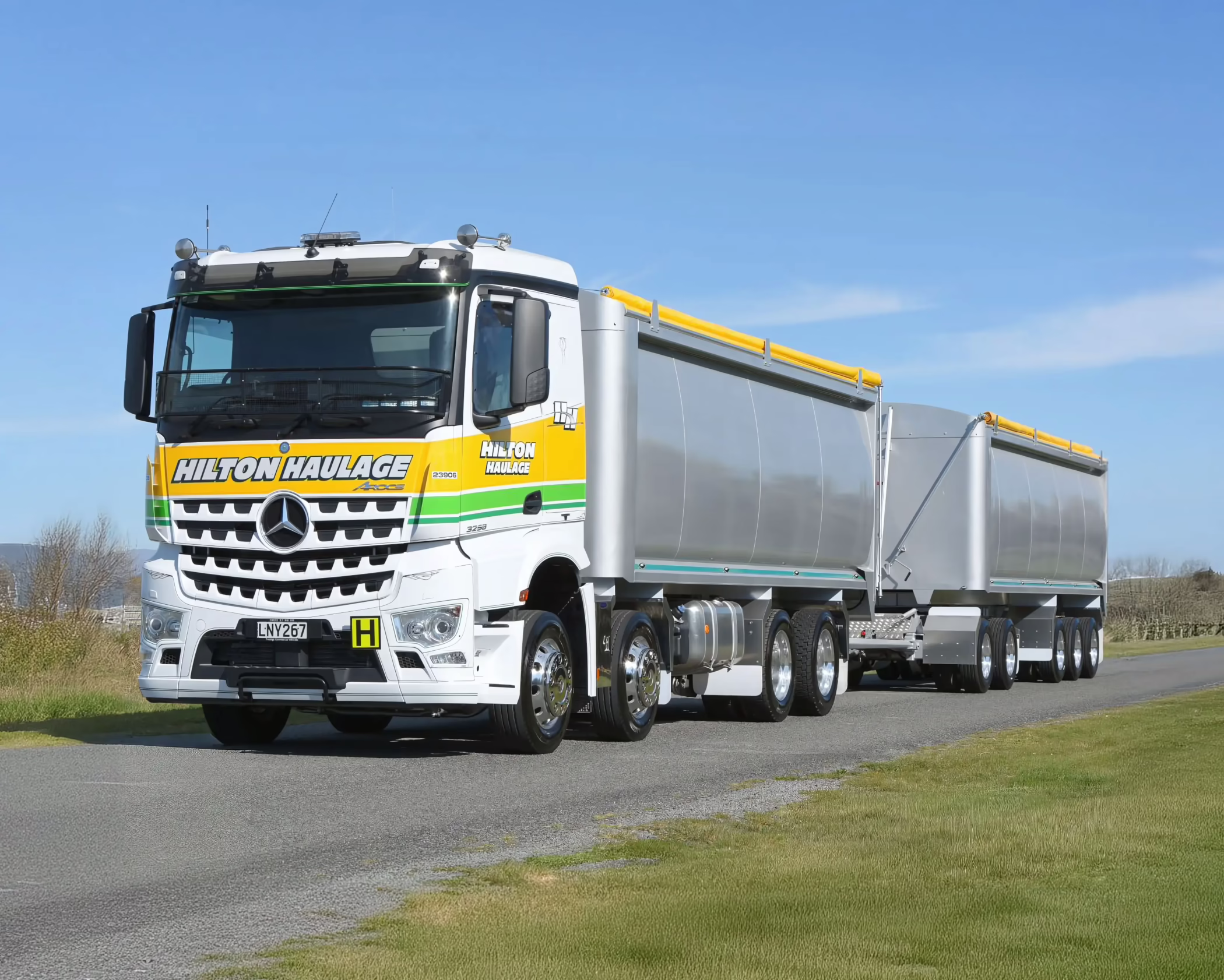 Hilton Haulage Mercedes truck fleet signage by Timaru Signs Graphix.